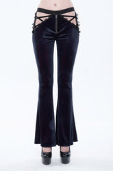 Pantalon gothique pour femme à découpe en ruban bas à velours noir/rouge